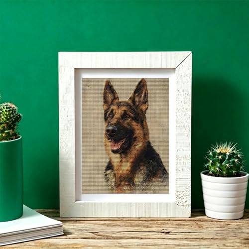 MIJVFNB German Shepherd Dog Stamped Cross Stitch Kits, DIY Cute Dog Cross Stitch Ornament Kits for Adults Beginners, Counted Embroidery Needlepoint Kits Home Decor 11CT, 12x16 inch