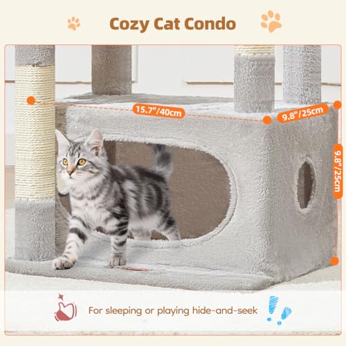 Taoqimiao Cat Tree, 38.5In Cat Tower for Indoor Cats, Suitable for Kittens - color: Light Gray, size: 38.5 Inches