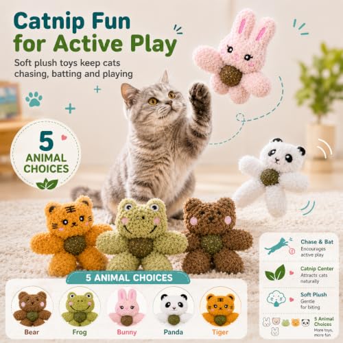 Cat Toys with Catnip Kitten Chew Bite Supplies Boredom Relief Fluffy Kitty Teeth Cleaning Chewing Cat Lovers Interactive Plush Gift (Tiger&Panda) - color: Tiger&Panda
