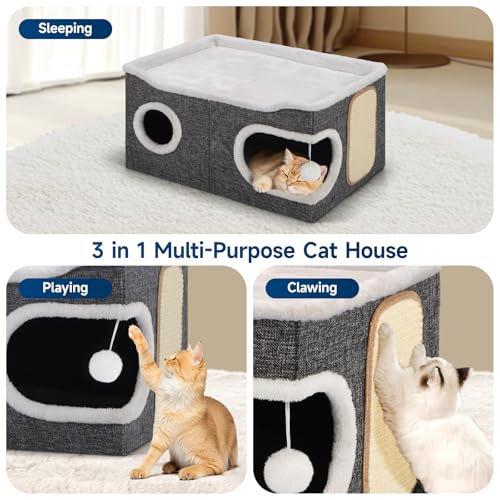 Shikha Extra Large Cat House Bed for Multi Cats with Scratch Pad Grey - color: Grey, size: Extra Large