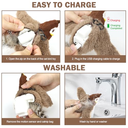 Tocirelo Cat Toy Flapping Bird (No Flying), Simulate Chirping Flappy Bird - color: Brown Bird Cat Toy