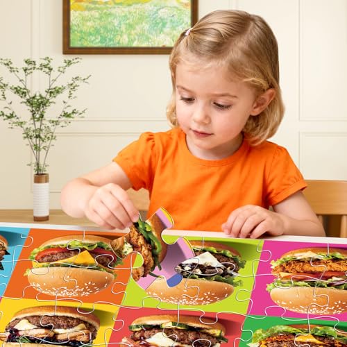 Jumbo Floor Puzzle for Kids,48 Piece Hamburger Jigsaw Puzzle Ages 3-8 - style: Hamburger