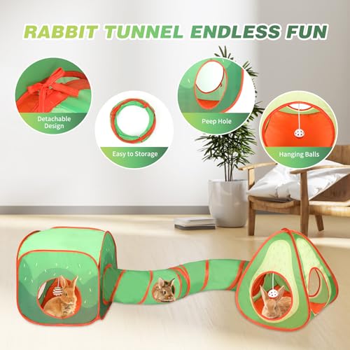BWOGUE Bunny Tunnels & Tubes, 3-in-1 Collapsible Rabbit Hideout Toy Set - color: Avocado