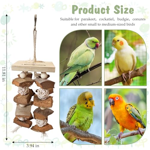 PINVNBY Bird Toys Parrot Toys, Natural Wood Bird Chewing Toys, Parakeet Hanging Toys for African Grey Macaws Cockatoos Eclectus Small and Medium Parrots(with Coconut Shell) - size: D: With Coconut Shell