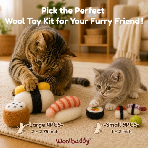 Woolbuddy Wool Cat Toys (Big Sushi 4 PCS) for Indoor Cat Kitten Catnip-Free - size: Large – 4 Pcs