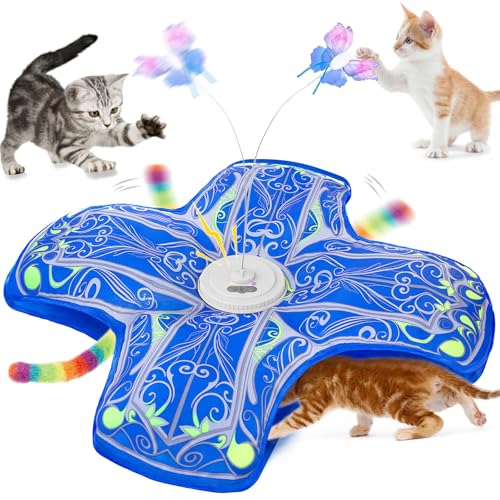 Interactive Cat Toys for Indoor Cats,Automatic Kitten Tunnel Toy - color: Blue Cover Cloth Toy