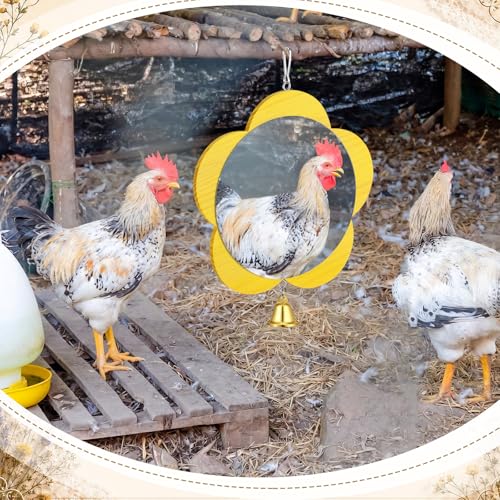 Sadnyy Extra Large Chicken Mirror Toy for Coop Flower Frame with Bell - color: Yellow, size: Flower