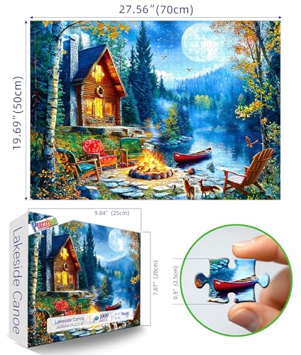 1000 Piece Jigsaw Puzzles for Adults, Lakeside Cabin with Letter - color: Blue - Lakeside Canoe