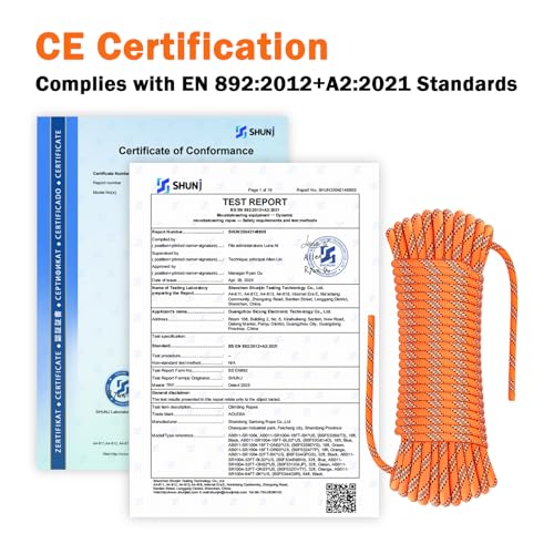 AOLEBA 8.5mm Static Climbing Rope, Outdoor Rock Climbing Ropes, Heavy Duty Rappelling Rope for Fire Rescue, Escape, 10M(32Ft) 20M(64Ft) 30M(96Ft) Ice Climbing Equipment & Parachute Accessories - color: Orange, size: 32FT