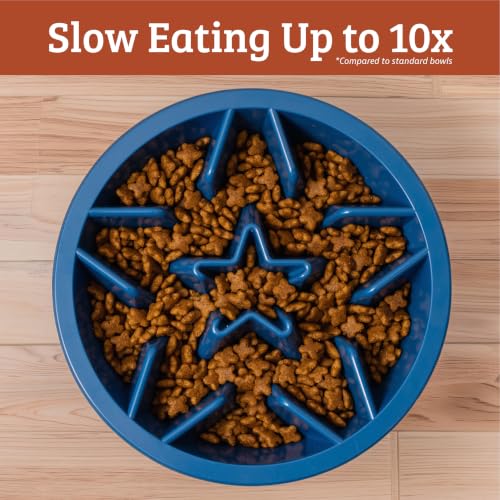 Leash Boss Slow Feeder Dog Bowls (4 Cup) Puzzle Dog Food Bowl with Feeder Holes, Fits into Elevated Pet Feeders, Slow Eating for Large, Medium & Small Sized Breeds - Blue - color: Blue, size: 4 Cup