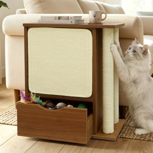 Cat Scratch Side Table with Storage, Couch Protector from Cat Claws