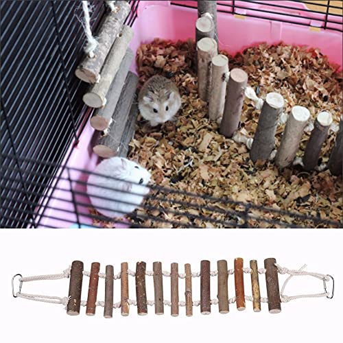 Wooden Bird Hanging Ladder, Parrot Rope Wood Ladder with Rope Swing Bridge for Lovebirds Parakeets Parrots African Grey Cockatiel Pet Training Toys