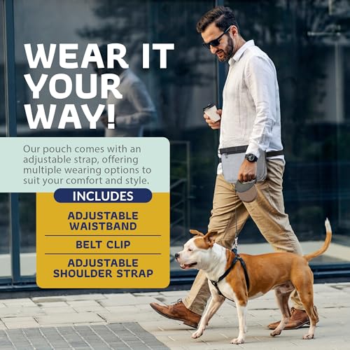 Katziela Expandable Pet Treat Pouch - Hands Free Dog Treat Pouch, Quick Access Magnet Closure - Anti Spill Dog Treat Bag - Treat Pouches for Pet Training, Adjustable Shoulder Strap & Belt Clip (Grey) - color: Grey