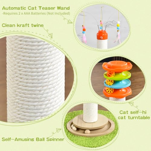YARUOMY Tall Cat Scratching Post，40'' Cat Scratcher Tree Cat Toys for Indoor Cats with Cat Toys 4-Tier Roller Track，Automatically Rotating cat Teaser Wand，Hanging Balls for Kittens Adults Cats