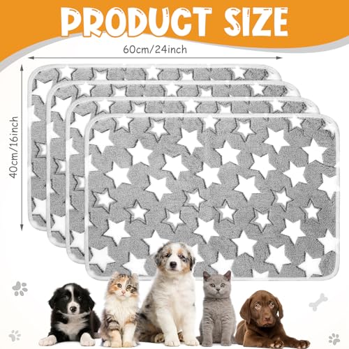 Tatuo 4 Pcs Fleece Dog Blankets for Puppy Cat, Grey, 24 x 16 in, Star - color: Grey, size: 24 x 16 in