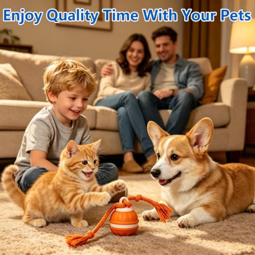 Interactive Dog Ball, 360° Self-Moving, USB-C, LED and Squeaker - color: orange