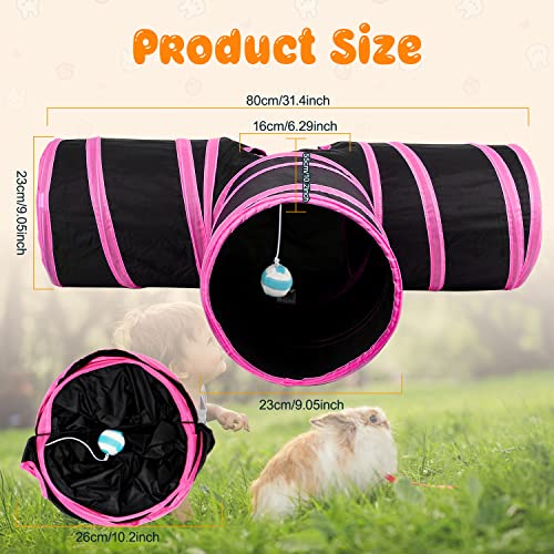 BWOGUE Bunny Tunnels & Tubes, 3-Way Collapsible Rabbit Hideout for Bunnies - color: Rose Red