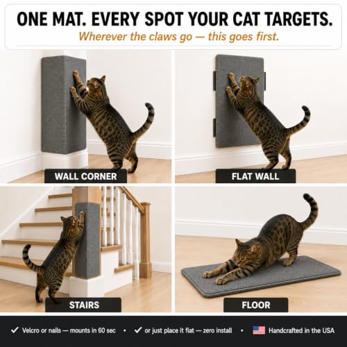 Wall Cat Scratcher & Corner Cat Scratcher – Indoor Scratching Post for Cats – Carpet Scratching Pad – Corner Scratchers for Indoor Cats – Wall Mounted Cat Mat