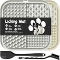2 PCS Licking Mat for Dogs & Cats with Suction Cups, Dog Slow Feeder Lick Pat for Anxiety Relief, Dog Toys Feeding Mat for Butter Yogurt Peanut, Pets Bathing Grooming Training Mat (7.9''*7.9'') - color: Grey&Beige Square