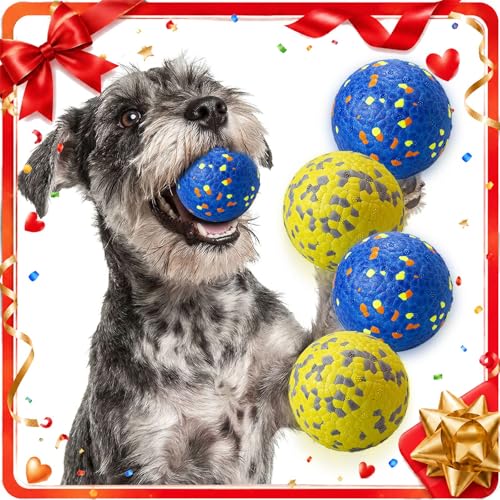 E-TPU Dog Balls, Tough High-Bounce Floating Fetch Toys, 2 Sizes - color: Blue & Yellow (4-Pack), size: Small (2.5" diameter)