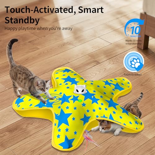 Interactive Cat Toys for Indoor Cats with Moving Concealed Feathers - color: Yellow Blue