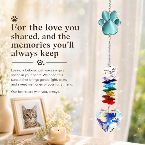 Pet Memorial Gifts for Dogs, Pet Sympathy, Dog Memorial Suncatcher - color: Blue Cat Paw