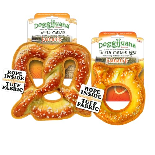 Doggijuana Twisted Pretzel & Pretzel Ring Dog Toy Bundle | 2 Pack, Squeaky - style: Twisted Pretzel & Pretzel Ring