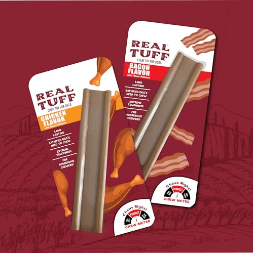 Real Tuff | Chew Toy for Large Dogs | Long Lasting for Aggressive Chewers | Bacon Flavor | 1 Count