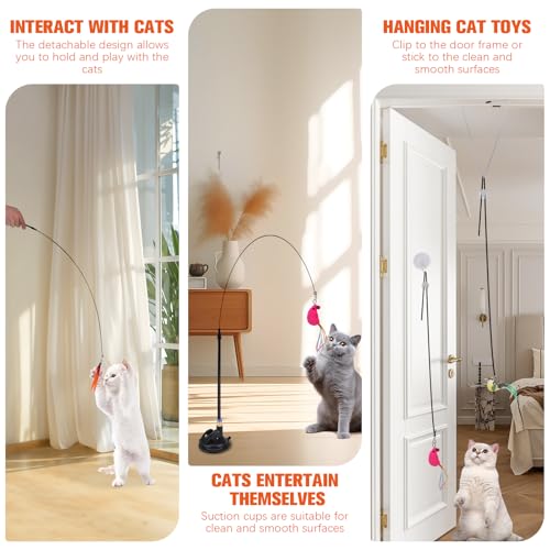 PAWCHIE Cat Wand Toy,19 Pcs Interactive Cat Feather Toy,Reusable Suction Cup Cat Bird Simulation Toy Set,Self Play Cat Kitten Toys for Indoor Play Exercise，Hanging String and Mouse Toy