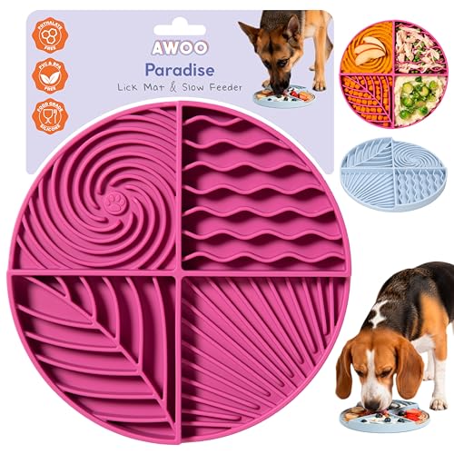 Awoo Paradise - Dog Lick Mat for Slow Feeding & Anxiety - Non-Slip Silicone Slow Feeder with Suction Cups - Dishwasher Safe Pet Dish for Grooming, Training, and Boredom Relief (Fuschia) - color: Fuschia