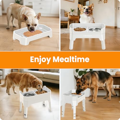 URPOWER Elevated Dog Bowls, 3-in-1 Double Deck Raised Dog Bowl Stand - color: Light Grey, size: Large
