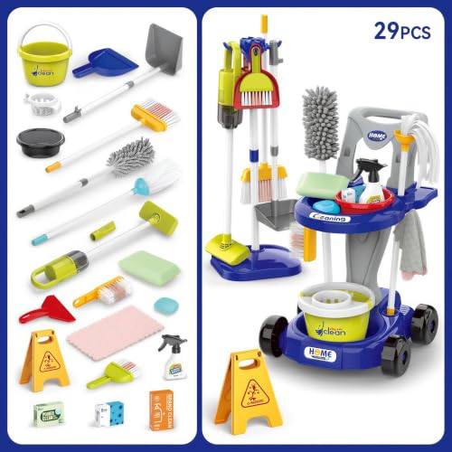 Toddler Cleaning Toy Set,New 29 - with Vacuum Cleaner,Broom & Mop,Ages 3-5 - color: Blue