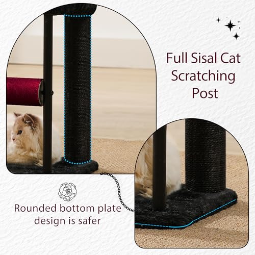 Hey-brother Cat Tree, Sturdy Tower with Sisal-Wrapped Columns, MPJ010SBR - color: Black and Red, size: 18.9 inches