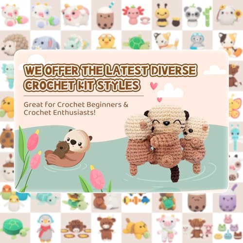 Mewaii Crochet Kit for Beginners, 3 Pack Sea Otter Craft Set - color: Light Brown