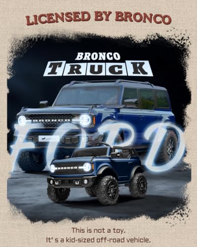 First Ride On 24V 2 Seater Ride on Toys for Big Kids, Licensed Ford Bronco Base Electric Car with Remote Control, Ride on Truck w/Seat Belts, 3 Speeds, Spring Suspension and Bluetooth (Blue) - color: Blue