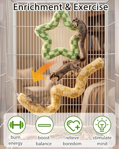 2Pcs Bendable Sugar Glider Climbing Ropes, Soft Fabric Paw-Safe