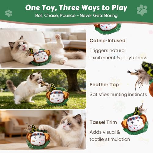 Catnip Interactive Cat Toys Plush Feather Indoor Cats Anxiety Relief Monkey - color: Monkey