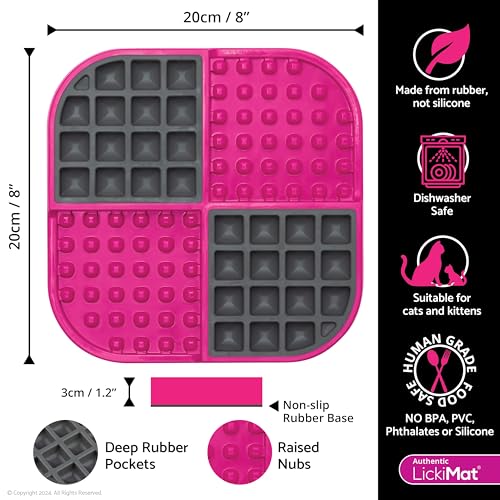 LickiMat Slomo, Cat Slow Feeder Lick Mat, Boredom Anxiety Reducer; Perfect for Food, Treats, Yogurt, or Peanut Butter. Fun Alternative to a Slow Feed Cat Bowl or Dish, Pink - color: Pink