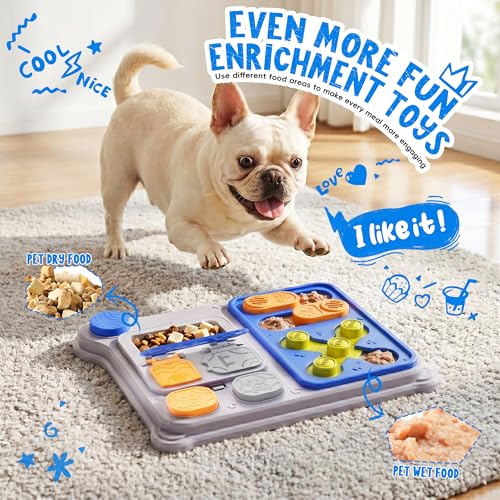 Dog Puzzle Toy, Dog Enrichment Toys, Level 1 Interactive Treat Dispensing Toy for Dogs, Slow Feeder for Mental Stimulation, Non-Slip Base, Detachable Easy-Clean Tray, Blue - color: Blue
