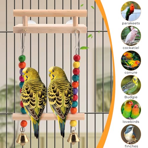 Natural Wood Bird Swing & Perch Platform for Cage