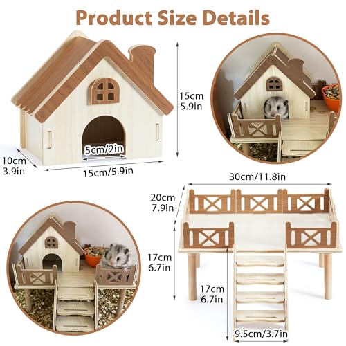 Wooden Hamster Platform and Cute Habitat House with Climbing Ladder - color: platform & house
