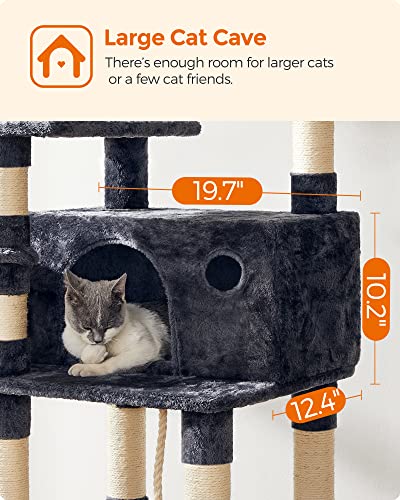 Feandrea Cat Tree, 62.4 Inches, Activity Center with Hammock, Basket - color: Smoky Gray