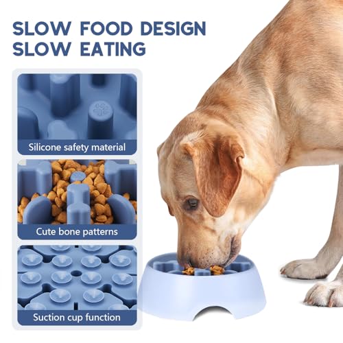 Soft Silicone Anti-Choking Puzzle Feeder Insert - Compatible with Regular Elevated Dog Bowls, Anti-Slip Slow Down Eating Insert - color: Blue, size: Large