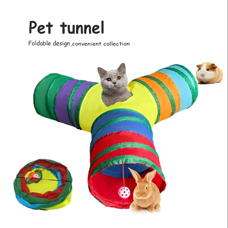 3-Way Collapsible Cat Tunnel Tube Toy Rainbow Y-Shape - color: Rainbow Y