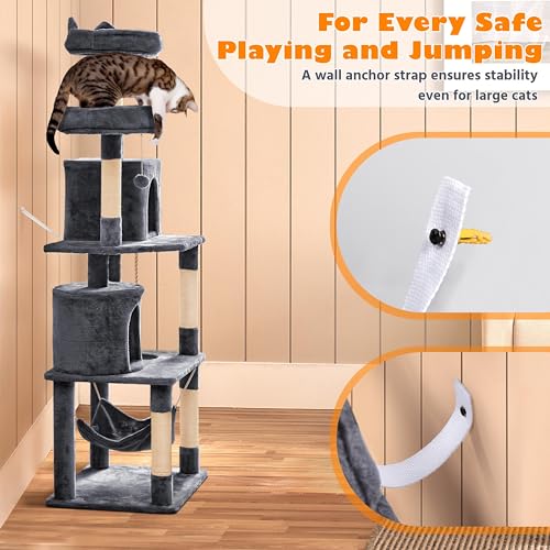 Yaheetech 70.5in Cat Tower, Multi Level Cat Tree Kitten Condo with 2 Condos & 2 Plush Perches & Scratching Post & Dangling Ball for Medium/Large Cats Dark Gray - color: Dark Gray, size: 70.5in