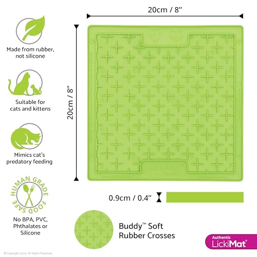 LickiMat Classic Buddy, Cat Slow Feeder Lick Mat, Boredom Anxiety Reducer; Perfect for Food, Treats, Yogurt, or Peanut Butter. Fun Alternative to a Slow Feed Cat Bowl or Dish, Green - color: Green