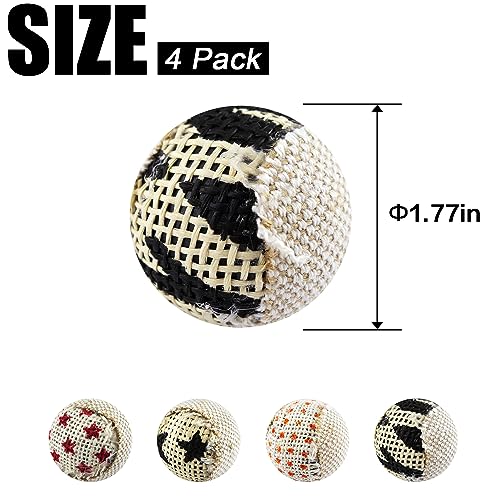 TTcat Canvas Burlap Cat Toy Balls, 4 Pack Natural Woven Linen Cat Play Balls, Durable Textured Kitten Chew Chase Toys, Lightweight Interactive Cat Ball Toys for Indoor Kittens & Cats.