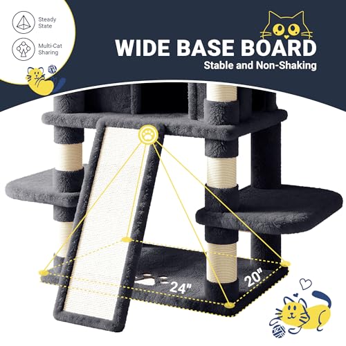 Allewie 82 Inches Large Cat Tree/House/XXL Tall Cat Towers for Big Feline/Scratching Post/Multi-Level Large Kitty Climbing Tree with Condo/Smokey Grey - color: Smoky Grey, size: 82 in