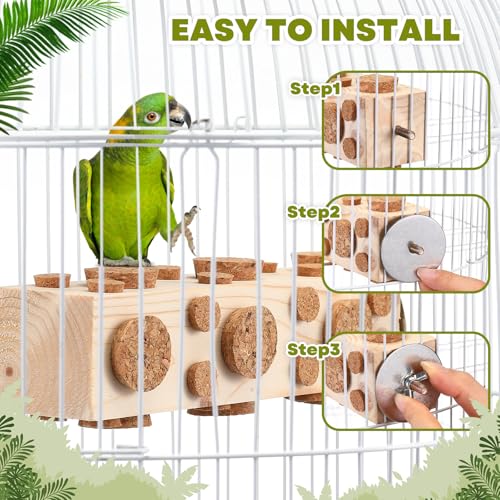 Skyygemm 2 Pcs Bird Foraging Toys Wood Parrot Chew Toys, 7.9 Inch