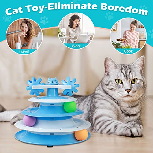 UPSKY Cat Toy Roller 4-Level Turntable with Colorful Balls and Bell Ball - color: C-Gradient Blue